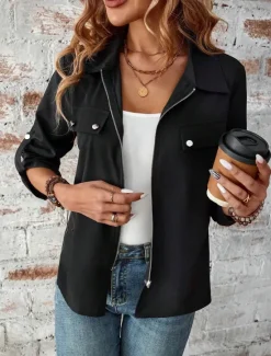 Hot Women's Winter Coat Outdoor Street Daily Wear Fall Winter Short Coat Regular Fit Thermal Warm Breathable Stylish Casual Jacket Long Sleeve Plain with Pockets Full Zip Black Wine Women Jackets