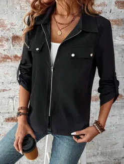 Hot Women's Winter Coat Outdoor Street Daily Wear Fall Winter Short Coat Regular Fit Thermal Warm Breathable Stylish Casual Jacket Long Sleeve Plain with Pockets Full Zip Black Wine Women Jackets