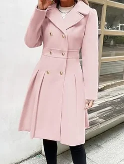 Clearance Women's Winter Coat Outdoor Street Daily Wear Fall Winter Long Coat Regular Fit Thermal Warm Breathable Stylish Casual Jacket Long Sleeve Plain with Pockets Pink Navy Blue Camel Women Coats & Trench Coats