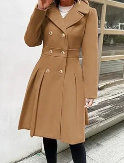Clearance Women's Winter Coat Outdoor Street Daily Wear Fall Winter Long Coat Regular Fit Thermal Warm Breathable Stylish Casual Jacket Long Sleeve Plain with Pockets Pink Navy Blue Camel Women Coats & Trench Coats