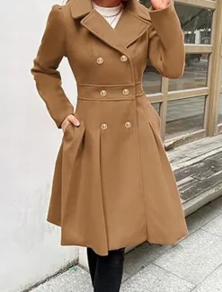 Clearance Women's Winter Coat Outdoor Street Daily Wear Fall Winter Long Coat Regular Fit Thermal Warm Breathable Stylish Casual Jacket Long Sleeve Plain with Pockets Pink Navy Blue Camel Women Coats & Trench Coats