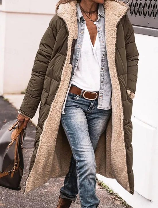 Women's Winter Coat Puffer Jacket Fleece Jacket Coat Outdoor Street Daily Wear Fall Winter Long Coat Regular Fit Thermal Warm Windproof Comtemporary Casual Street Style Jacket Long Sleeve Solid Color Women Puffers & Parka