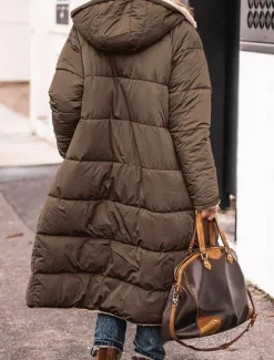 Women's Winter Coat Puffer Jacket Fleece Jacket Coat Outdoor Street Daily Wear Fall Winter Long Coat Regular Fit Thermal Warm Windproof Comtemporary Casual Street Style Jacket Long Sleeve Solid Color Women Puffers & Parka