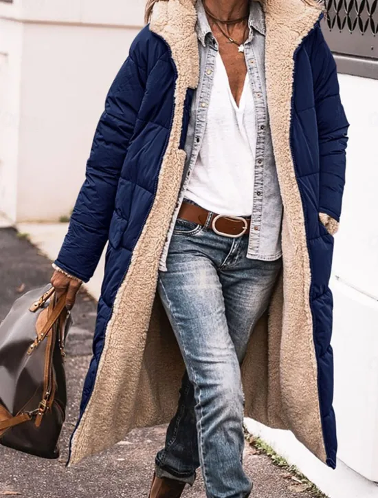 Women's Winter Coat Puffer Jacket Fleece Jacket Coat Outdoor Street Daily Wear Fall Winter Long Coat Regular Fit Thermal Warm Windproof Comtemporary Casual Street Style Jacket Long Sleeve Solid Color Women Puffers & Parka