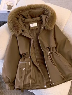 Women's Winter Coat Puffer Jacket Hoodie Jacket Windproof Warm Pocket with Pockets Fur Collar Fashion Street Style Solid Color Vacation Street Daily Wear Going out Zipper Regular Hoodie Regular Fit Women Puffers & Parka