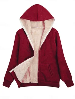 Hot Women's Winter Coat Sherpa Jacket Hoodie Jacket Outdoor Street Daily Wear Fall Winter Regular Coat Regular Fit Thermal Warm Breathable Stylish Casual Jacket Long Sleeve Plain with Pockets Full Zip Women Fleece-Lined Jackets