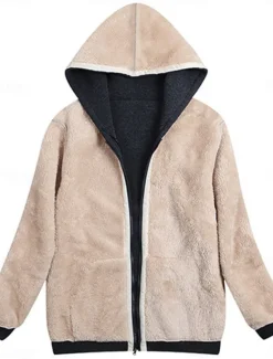 Hot Women's Winter Coat Sherpa Jacket Hoodie Jacket Outdoor Street Daily Wear Fall Winter Regular Coat Regular Fit Thermal Warm Breathable Stylish Casual Jacket Long Sleeve Plain with Pockets Full Zip Women Fleece-Lined Jackets