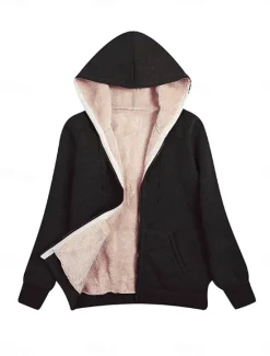 Hot Women's Winter Coat Sherpa Jacket Hoodie Jacket Outdoor Street Daily Wear Fall Winter Regular Coat Regular Fit Thermal Warm Breathable Stylish Casual Jacket Long Sleeve Plain with Pockets Full Zip Women Fleece-Lined Jackets