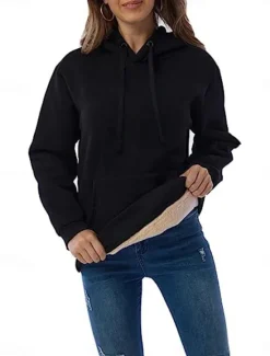 Hot Women's Winter Coat Sherpa Jacket Hoodie Jacket Outdoor Street Daily Wear Fall Winter Regular Coat Regular Fit Thermal Warm Breathable Stylish Casual Jacket Long Sleeve Plain with Pockets Full Zip Women Fleece-Lined Jackets