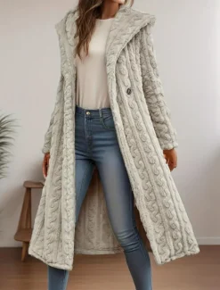 Clearance Women's Winter Coat Street Daily Wear Going out Fall Winter Long Coat Loose Fit Warm Breathable Comtemporary Stylish Casual Jacket Long Sleeve Solid Color Knit Women Coats & Trench Coats