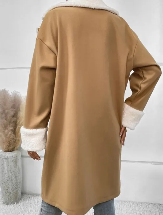 Discount Women's Winter Coat Teddy Coat Windproof Warm Buttons Fur Collar Elegant Outdoor Solid Color Work Casual Double Breasted Turndown Loose Fit Long Sleeve Outerwear Fall Winter Women Fleece-Lined Jackets