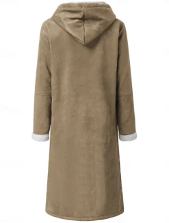 Outlet Women's Winter Coat Teddy Coat Outdoor Street Daily Wear Fall Winter Long Coat Regular Fit Thermal Warm Breathable Stylish Casual Jacket Long Sleeve Plain with Pockets Wine Khaki Women Puffers & Parka