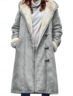 Outlet Women's Winter Coat Teddy Coat Outdoor Street Daily Wear Fall Winter Long Coat Regular Fit Thermal Warm Breathable Stylish Casual Jacket Long Sleeve Plain with Pockets Wine Khaki Women Puffers & Parka