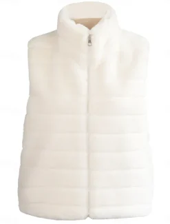 Sale Women's Winter Coat Warm Breathable Patchwork Fashion Simple Solid Color Office Street Zipper Stand Collar Regular Fit Sleeveless Outerwear Black White Fall Winter Women Furs & Leathers