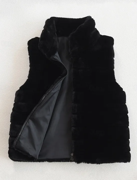Sale Women's Winter Coat Warm Breathable Patchwork Fashion Simple Solid Color Office Street Zipper Stand Collar Regular Fit Sleeveless Outerwear Black White Fall Winter Women Furs & Leathers