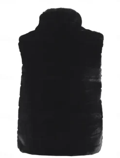 Sale Women's Winter Coat Warm Breathable Patchwork Fashion Simple Solid Color Office Street Zipper Stand Collar Regular Fit Sleeveless Outerwear Black White Fall Winter Women Furs & Leathers