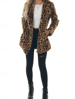 Best Women's Winter Coat Warm Breathable Patchwork with Pockets Vintage Fashion Party / Evening Open Front Long Turndown Regular Fit Long Sleeve Outerwear Fall Winter Women Furs & Leathers