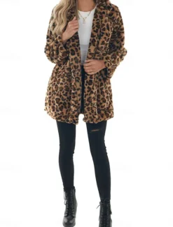 Best Women's Winter Coat Warm Breathable Patchwork with Pockets Vintage Fashion Party / Evening Open Front Long Turndown Regular Fit Long Sleeve Outerwear Fall Winter Women Furs & Leathers