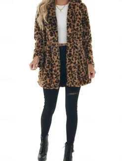 Best Women's Winter Coat Warm Breathable Patchwork with Pockets Vintage Fashion Party / Evening Open Front Long Turndown Regular Fit Long Sleeve Outerwear Fall Winter Women Furs & Leathers