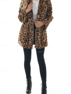 Best Women's Winter Coat Warm Breathable Patchwork with Pockets Vintage Fashion Party / Evening Open Front Long Turndown Regular Fit Long Sleeve Outerwear Fall Winter Women Furs & Leathers