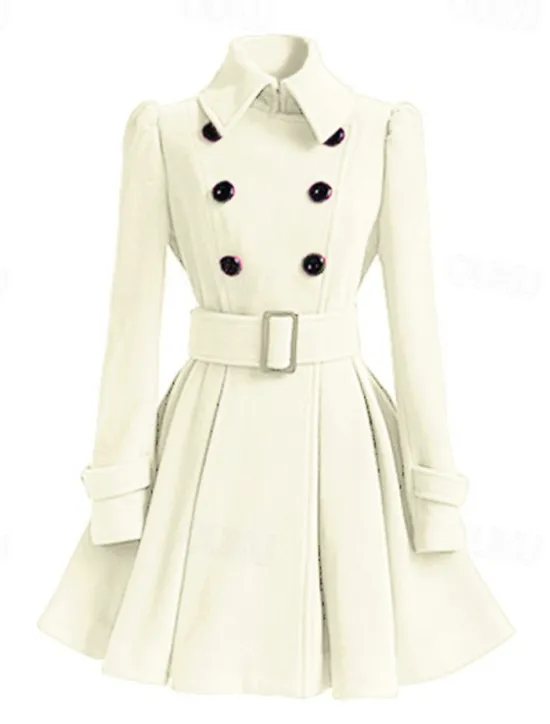Best Women's Winter Coat Warm Breathable Party Daily Going out Button Pocket Double Breasted Turndown Elegant Contemporary Lady Formal Solid Color Regular Fit Outerwear Long Sleeve Fall Winter Women Coats & Trench Coats