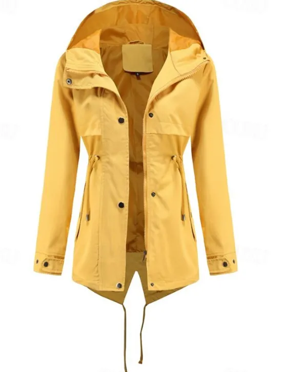 Women's Winter Coat Waterproof Windproof Zipper Outdoor Solid Color Work Casual Zipper Hoodie Loose Fit Long Sleeve Outerwear Black Yellow Red Winter Women Jackets