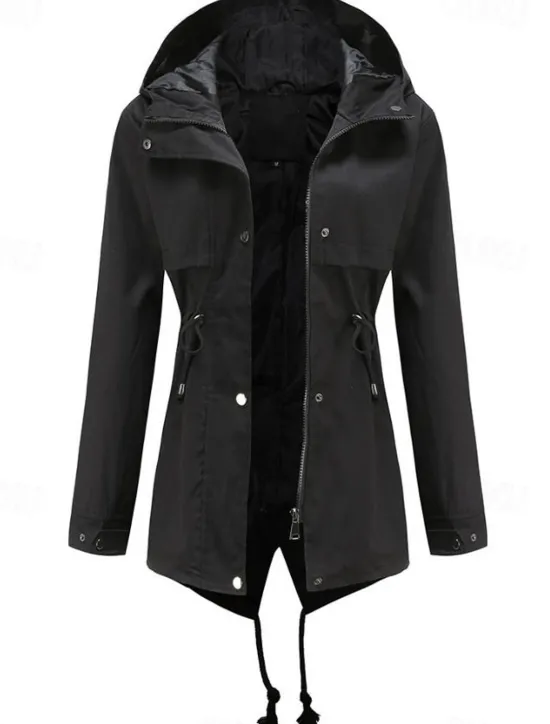 Women's Winter Coat Waterproof Windproof Zipper Outdoor Solid Color Work Casual Zipper Hoodie Loose Fit Long Sleeve Outerwear Black Yellow Red Winter Women Jackets