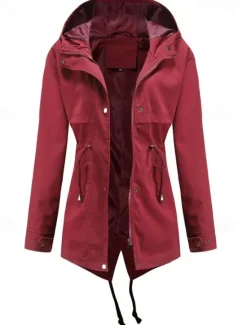 Women's Winter Coat Waterproof Windproof Zipper Outdoor Solid Color Work Casual Zipper Hoodie Loose Fit Long Sleeve Outerwear Black Yellow Red Winter Women Jackets