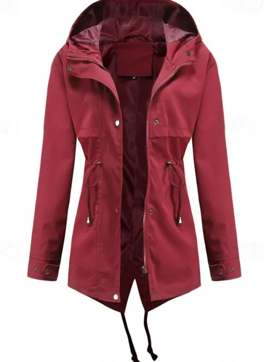 Women's Winter Coat Waterproof Windproof Zipper Outdoor Solid Color Work Casual Zipper Hoodie Loose Fit Long Sleeve Outerwear Black Yellow Red Winter Women Jackets