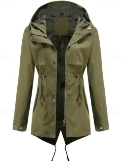 Women's Winter Coat Waterproof Windproof Zipper Outdoor Solid Color Work Casual Zipper Hoodie Loose Fit Long Sleeve Outerwear Black Yellow Red Winter Women Jackets