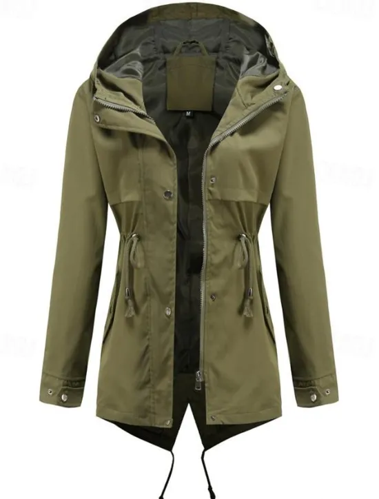 Women's Winter Coat Waterproof Windproof Zipper Outdoor Solid Color Work Casual Zipper Hoodie Loose Fit Long Sleeve Outerwear Black Yellow Red Winter Women Jackets