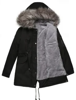 Women's Winter Coat Windproof Warm Zipper Outdoor Solid Color Work Casual Zipper Hoodie Loose Fit Long Sleeve Outerwear Black Red Green Winter Women Puffers & Parka