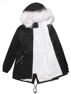 Discount Women's Winter Coat Windproof Warm Zipper Outdoor Solid Color Work Casual Zipper Hoodie Loose Fit Long Sleeve Outerwear Navy Black Pink Winter Women Puffers & Parka