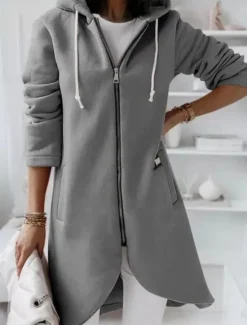 Women's Winter Coat Winter Jacket Hoodie Jacket Outdoor Street Daily Fall Winter Regular Coat Regular Fit Warm Breathable Comtemporary Stylish Jacket Long Sleeve Solid Color with Pockets Full Zip Women Jackets