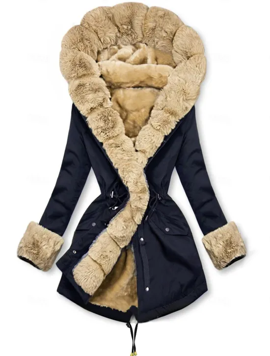 Best Women's Winter Coat Winter Jacket Parka Windproof Warm Zipper Pocket Drawstring Fur Collar Elegant Street Style Plain Street Casual Daily Wear Zipper Regular Hoodie Regular Fit Long Sleeve Outerwear Women Puffers & Parka