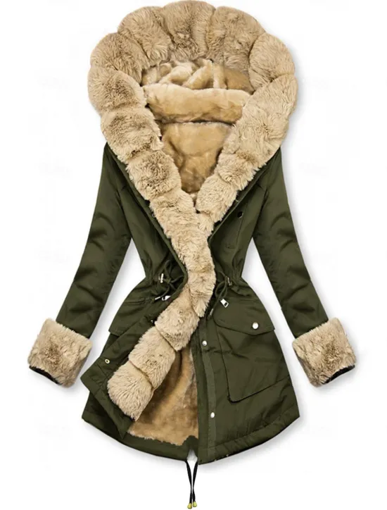 Best Women's Winter Coat Winter Jacket Parka Windproof Warm Zipper Pocket Drawstring Fur Collar Elegant Street Style Plain Street Casual Daily Wear Zipper Regular Hoodie Regular Fit Long Sleeve Outerwear Women Puffers & Parka