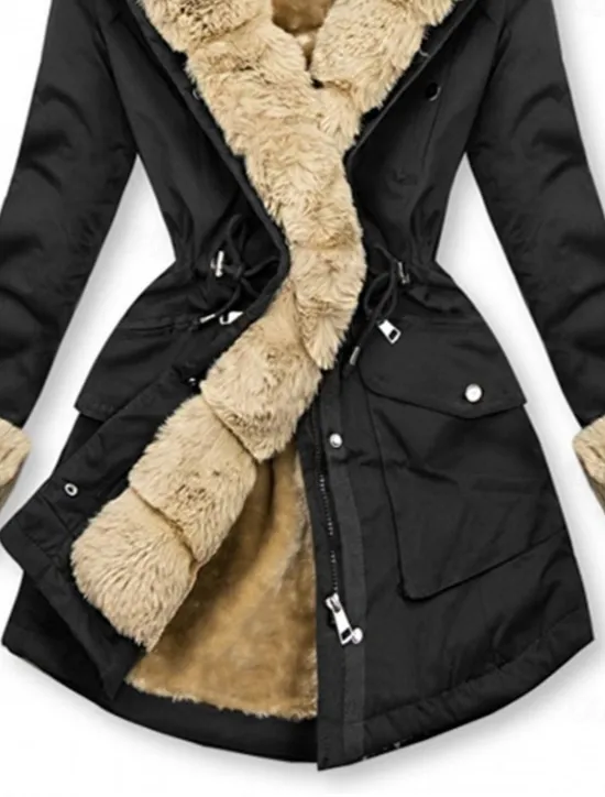 Best Women's Winter Coat Winter Jacket Parka Windproof Warm Zipper Pocket Drawstring Fur Collar Elegant Street Style Plain Street Casual Daily Wear Zipper Regular Hoodie Regular Fit Long Sleeve Outerwear Women Puffers & Parka
