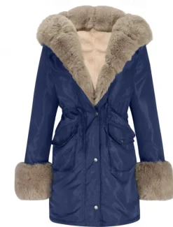 Best Women's Winter Coat Winter Jacket Parka Windproof Warm Zipper Pocket Drawstring Fur Collar Elegant Street Style Plain Street Casual Daily Wear Zipper Regular Hoodie Regular Fit Long Sleeve Outerwear Women Puffers & Parka