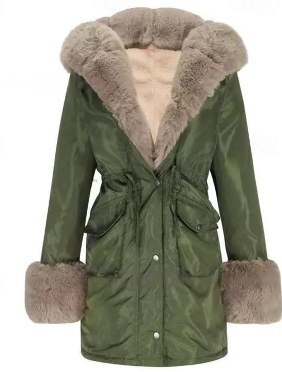 Best Women's Winter Coat Winter Jacket Parka Windproof Warm Zipper Pocket Drawstring Fur Collar Elegant Street Style Plain Street Casual Daily Wear Zipper Regular Hoodie Regular Fit Long Sleeve Outerwear Women Puffers & Parka