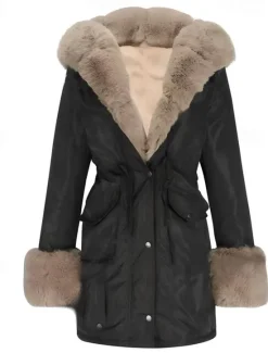 Best Women's Winter Coat Winter Jacket Parka Windproof Warm Zipper Pocket Drawstring Fur Collar Elegant Street Style Plain Street Casual Daily Wear Zipper Regular Hoodie Regular Fit Long Sleeve Outerwear Women Puffers & Parka
