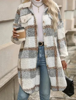 Sale Women's Winter Coat Winter Jacket Fleece Jacket Sherpa Jacket Outdoor Street Daily Fall Winter Regular Coat Regular Fit Warm Breathable Comtemporary Stylish Jacket Long Sleeve Stripes and Plaid with Women Coats & Trench Coats