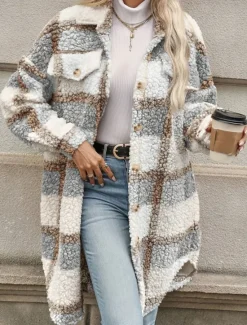 Sale Women's Winter Coat Winter Jacket Fleece Jacket Sherpa Jacket Outdoor Street Daily Fall Winter Regular Coat Regular Fit Warm Breathable Comtemporary Stylish Jacket Long Sleeve Stripes and Plaid with Women Coats & Trench Coats