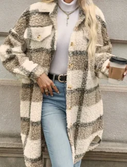 Sale Women's Winter Coat Winter Jacket Fleece Jacket Sherpa Jacket Outdoor Street Daily Fall Winter Regular Coat Regular Fit Warm Breathable Comtemporary Stylish Jacket Long Sleeve Stripes and Plaid with Women Coats & Trench Coats