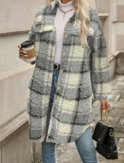 Sale Women's Winter Coat Winter Jacket Fleece Jacket Sherpa Jacket Outdoor Street Daily Fall Winter Regular Coat Regular Fit Warm Breathable Comtemporary Stylish Jacket Long Sleeve Stripes and Plaid with Women Coats & Trench Coats