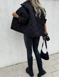 Women's Winter Coat Winter Jacket Warm Breathable Buttons Pocket Casual Plain Street Daily Wear Single Breasted Short Turndown Regular Fit Long Sleeve Outerwear Black White Navy Blue Fall Winter Women Puffers & Parka