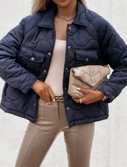 Women's Winter Coat Winter Jacket Warm Breathable Buttons Pocket Casual Plain Street Daily Wear Single Breasted Short Turndown Regular Fit Long Sleeve Outerwear Black White Navy Blue Fall Winter Women Puffers & Parka