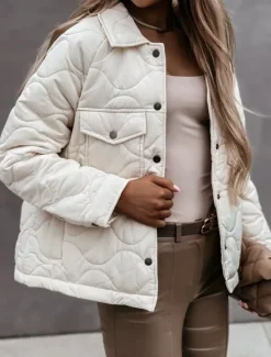 Women's Winter Coat Winter Jacket Warm Breathable Buttons Pocket Casual Plain Street Daily Wear Single Breasted Short Turndown Regular Fit Long Sleeve Outerwear Black White Navy Blue Fall Winter Women Puffers & Parka