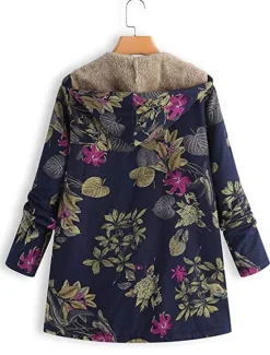 Discount Women's Winter Jacket Fleece Jacket Sherpa Jacket Teddy Coat Daily Going out Fall Winter Regular Coat V Neck Loose Fit Warm Retro Casual Jacket Long Sleeve Trees / Leaves Pocket White Pattern Pink Women Fleece-Lined Jackets