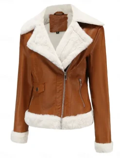 Hot Women's Winter Jacket Fleece Jacket Warm Breathable Zipper Pocket Fleece Lined Casual Plain Vacation Street Daily Wear Going out Zipper Short Turndown Regular Fit Long Sleeve Outerwear Black Royal Women Puffers & Parka