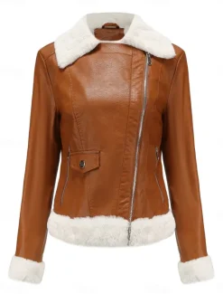 Hot Women's Winter Jacket Fleece Jacket Warm Breathable Zipper Pocket Fleece Lined Casual Plain Vacation Street Daily Wear Going out Zipper Short Turndown Regular Fit Long Sleeve Outerwear Black Royal Women Puffers & Parka